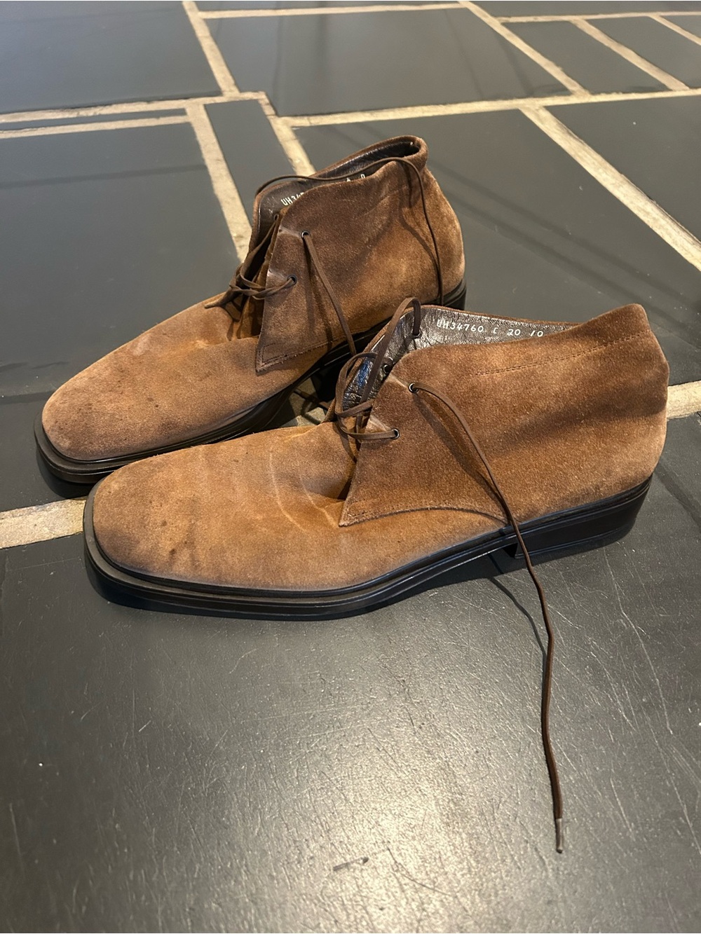 Salvatore Ferragamo Men’s Brown Suede Chukka Boots with Black Soles